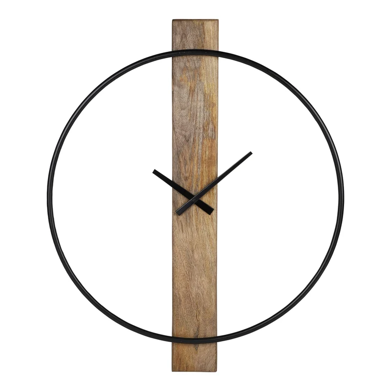Große Wanduhr Ø 64 cm Schwarz aus Eisen und Mangoholz WOMO-DESIGN