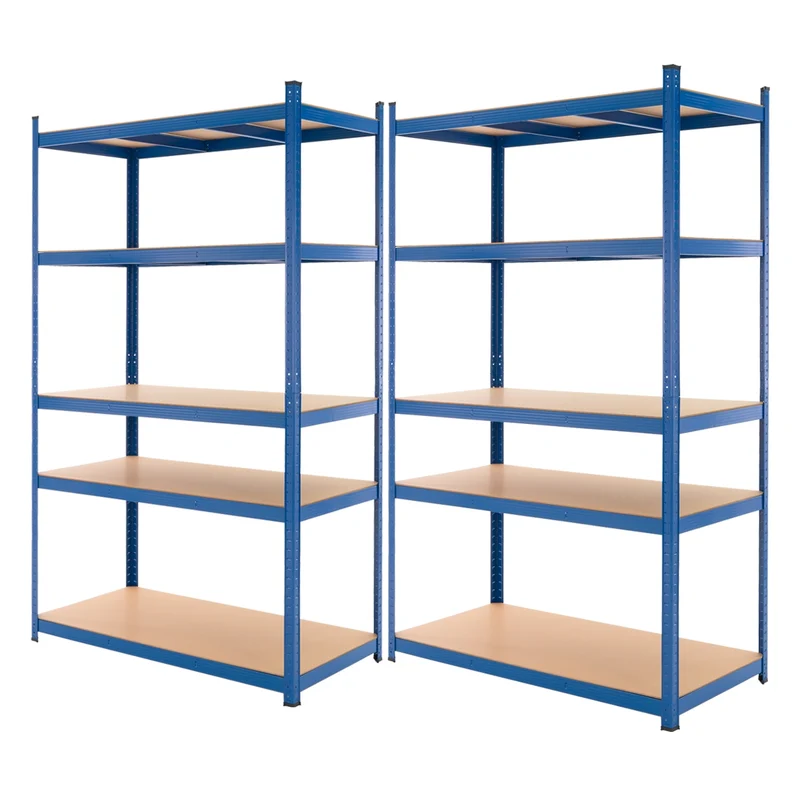 Werkstattregal 2er Set 200x120x60 cm Blau aus Metall und MDF Holzfaserplatte bis 875 kg
