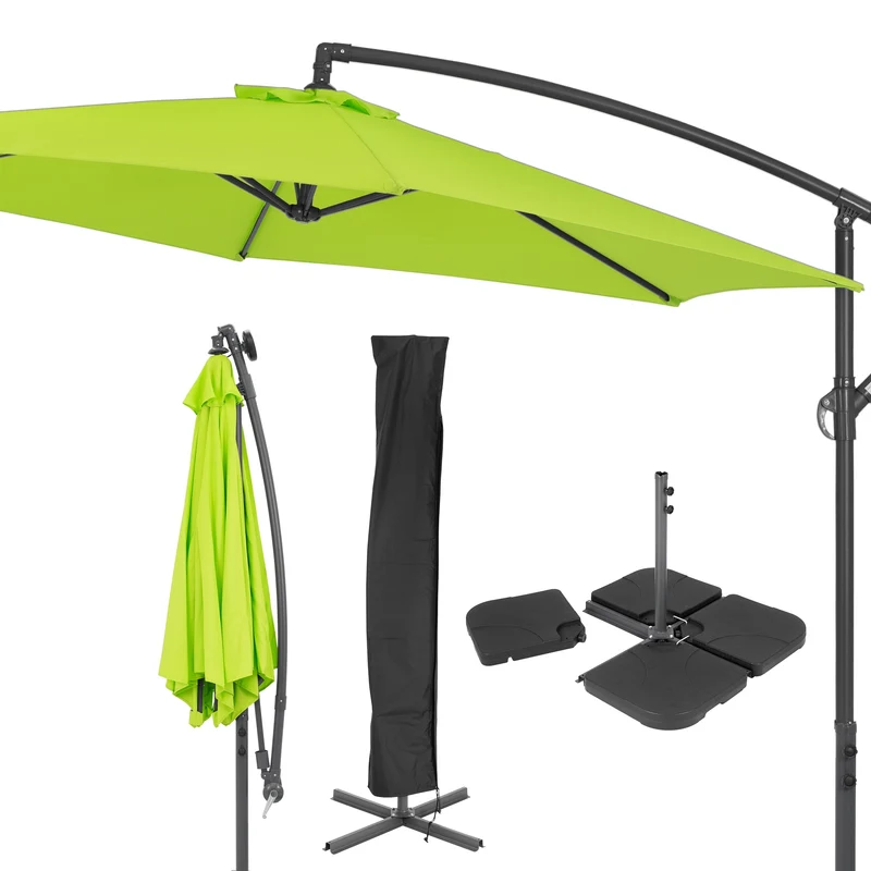 Sonnenschirm mit Kurbel und Abdeckung inkl. Ständer Ø 300 cm Hellgrün aus Polyester und Aluminium