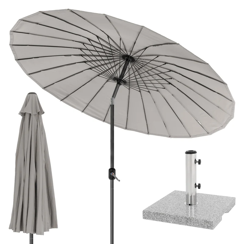 Sonnenschirm Shanghai mit Ständer Ø 325 cm Taupe aus Aluminium und Polyester ML-Design
