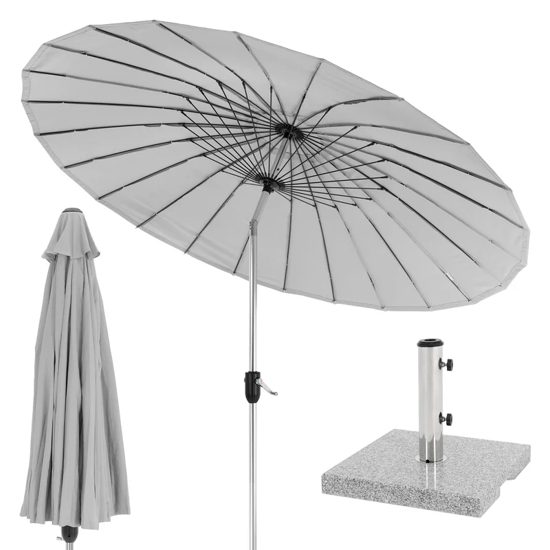 Sonnenschirm Shanghai mit Ständer Ø 270 cm Hellgrau aus Aluminium und Polyester ML-Design