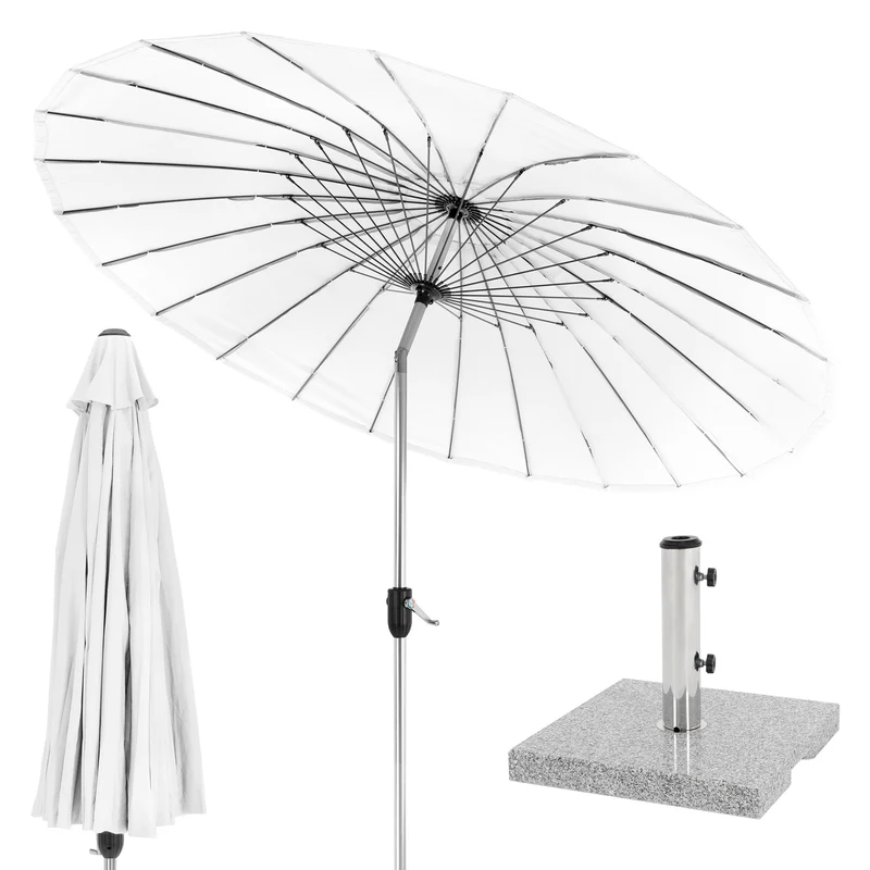 Sonnenschirm Shanghai mit Ständer Ø 270 cm Weiß aus Aluminium und Polyester ML-Design