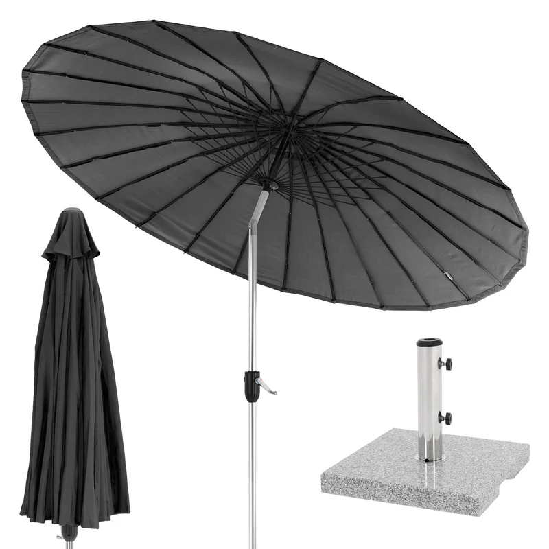 Sonnenschirm Shanghai mit Ständer Ø 270 cm Schwarz aus Aluminium und Polyester ML-Design