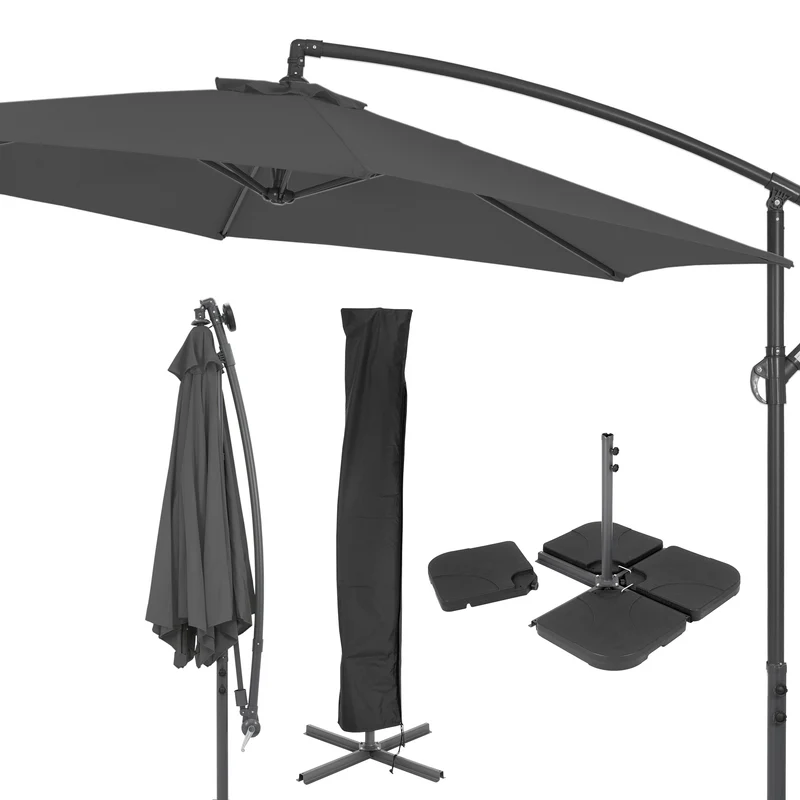 Sonnenschirm mit Kurbel anthrazit Ø 300 cm aus Aluminium und Polyester