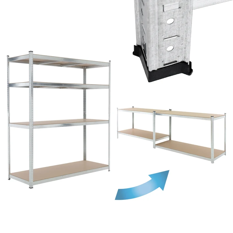Werkstattregal Silber 180x160x60 cm aus verzinktem Metall und MDF Holzfaserplatte bis 1000 kg
