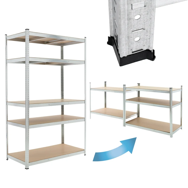 Werkstattregal 200x100x60 cm Silber aus MDF Holzfaserplatte und Metall belastbar bis 875 kg