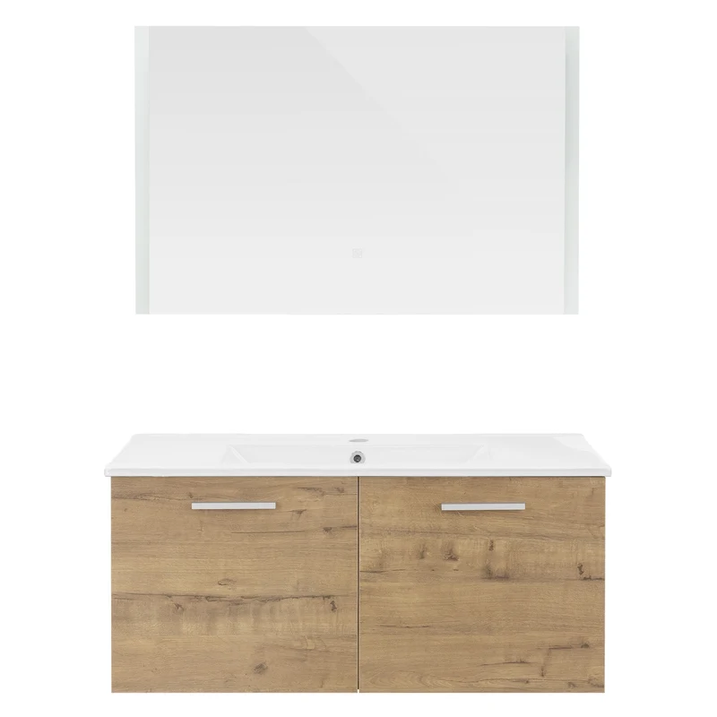 Badmöbel Set 3-Teilig Roteiche aus MDF 90cm Breite ML-Design