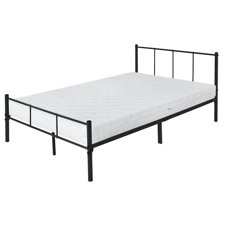 Metallbett 120x200 cm Schwarz mit Lattenrost und Matratze mit Kopfteil ML-Design