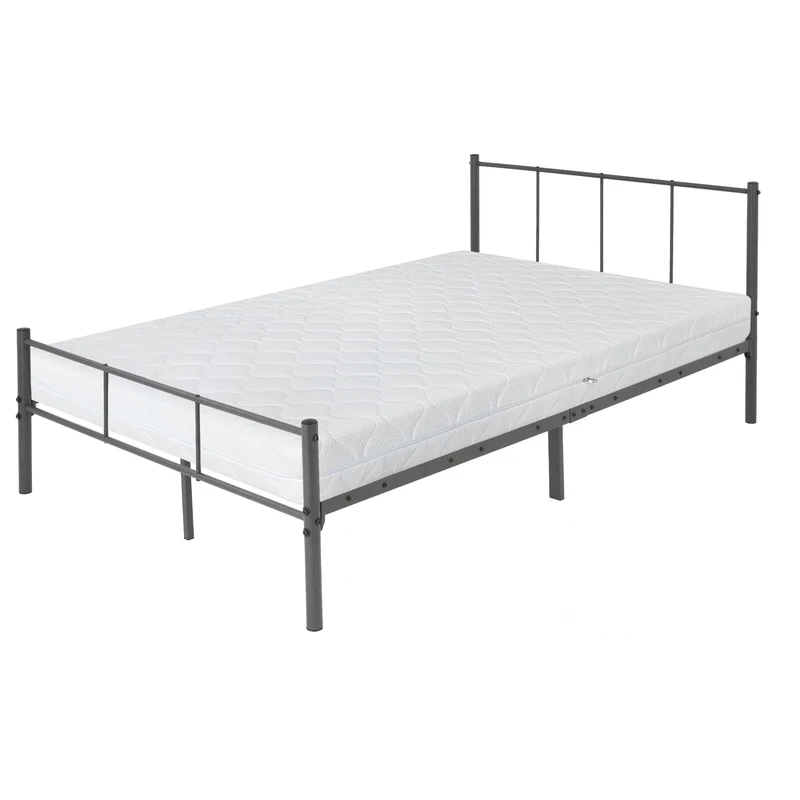 Bettgestell Einzelbett Metallbett 120x200 cm Anthrazit inkl. Matratze H-16cm mit Lattenrost & Kopfteil ML-Design