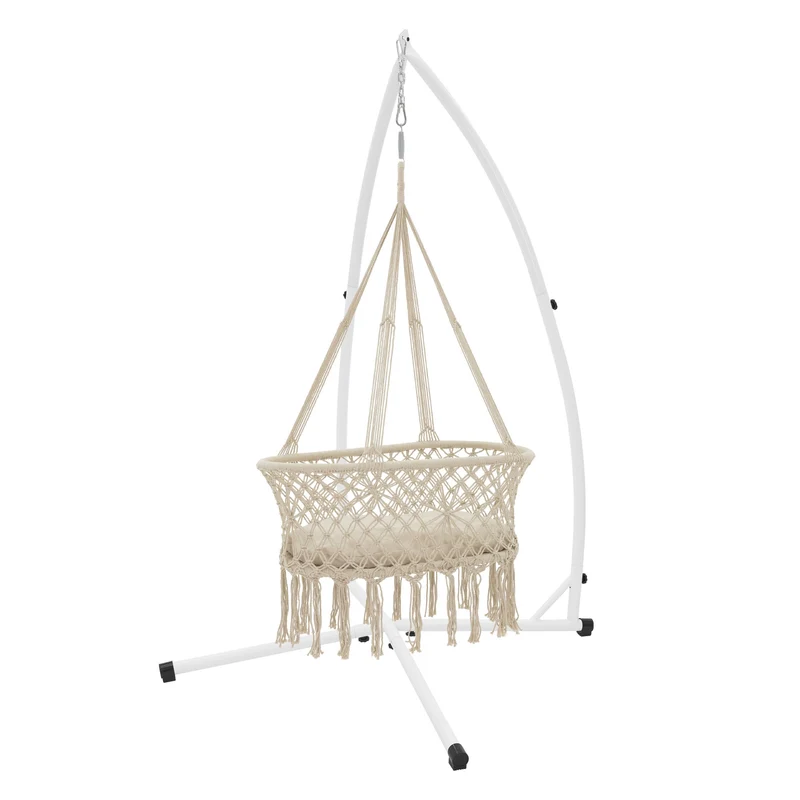 Babywiege Beige mit Gestell Weiß aus Baumwolle ML-Design