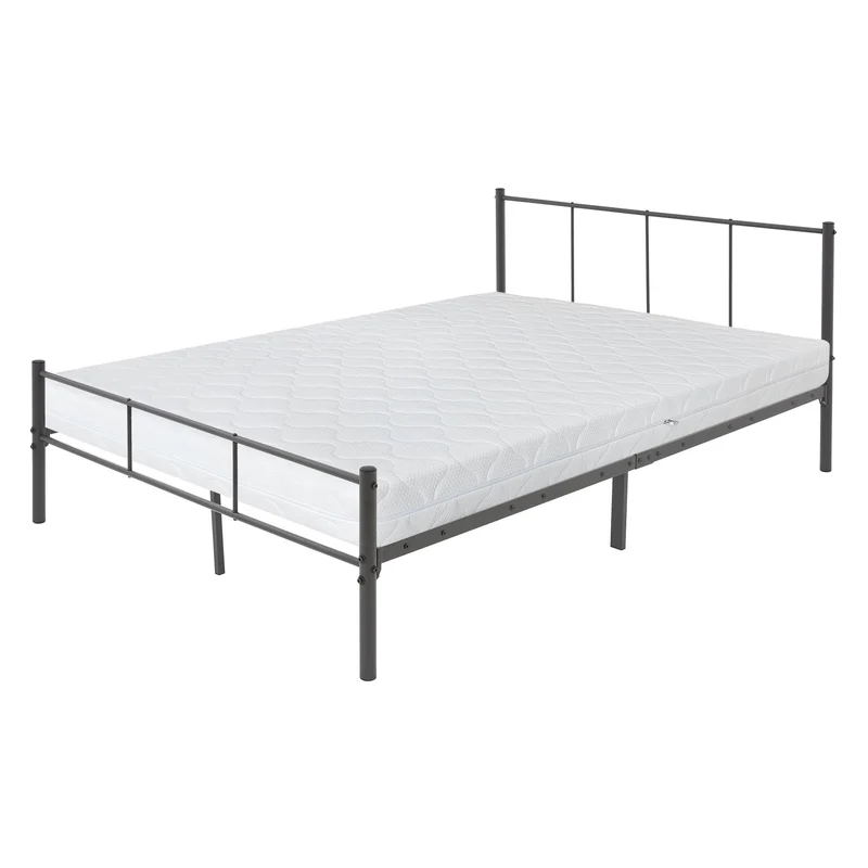 Bettgestell Dopplbett Metallbett 160x200 cm Anthrazit inkl. Matratze H-16cm mit Lattenrost & Kopfteil ML-Design