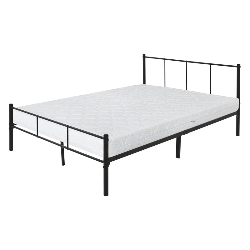 Metallbett 160x200 cm Schwarz mit Lattenrost und Matratze mit Kopfteil ML-Design
