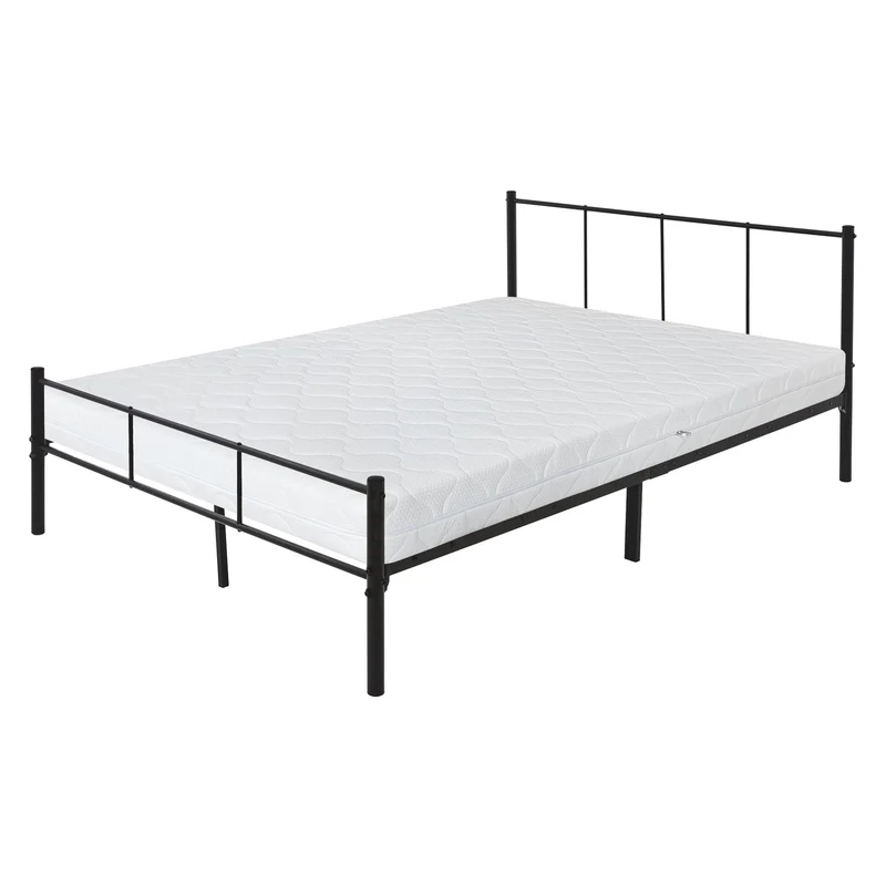 Metallbett 140x200 cm Schwarz mit Lattenrost und Matratze mit Kopfteil ML-Design