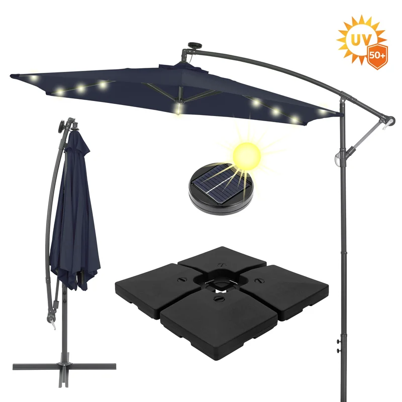 Ampelschirm Ø 300 cm Navy-Blau inklusive Schirmständer 90L/120kg