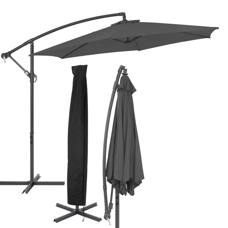 Sonnenschirm mit Kurbel und Abdeckung Ø 270 cm Grau aus Polyester