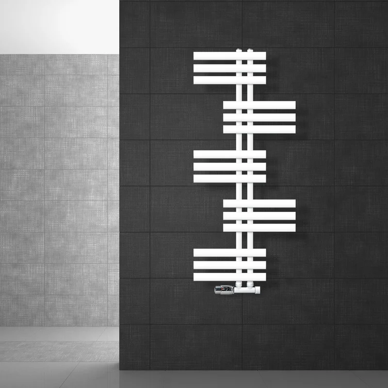 Badheizkörper Leon 500x1200 mm Weiß mit Wand Anschlussgarnitur