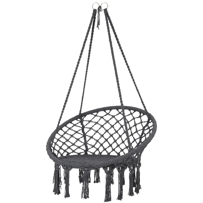 Hängesessel Ø 80x115 cm Grau aus Baumwolle Belastbar bis 120 kg