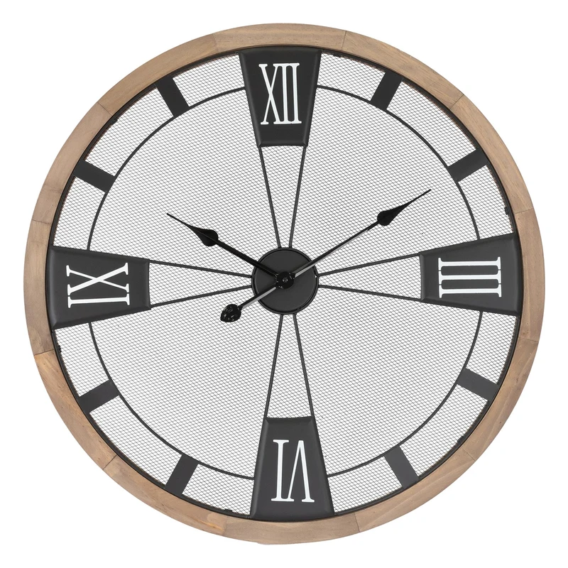 Große Wanduhr Ø 70 cm Pinienoptik aus MDF mit römischen Ziffern