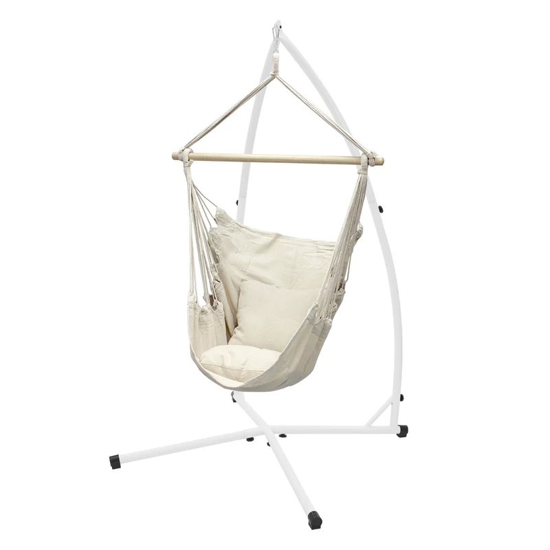 Hängesessel 208 cm Beige aus Baumwolle bis 120kg inkl. Gestell