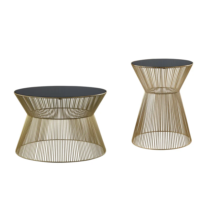 Couchtisch 2er Set Kegelförmig Gold/Schwarz aus Eisen und Glas WOMO-Design