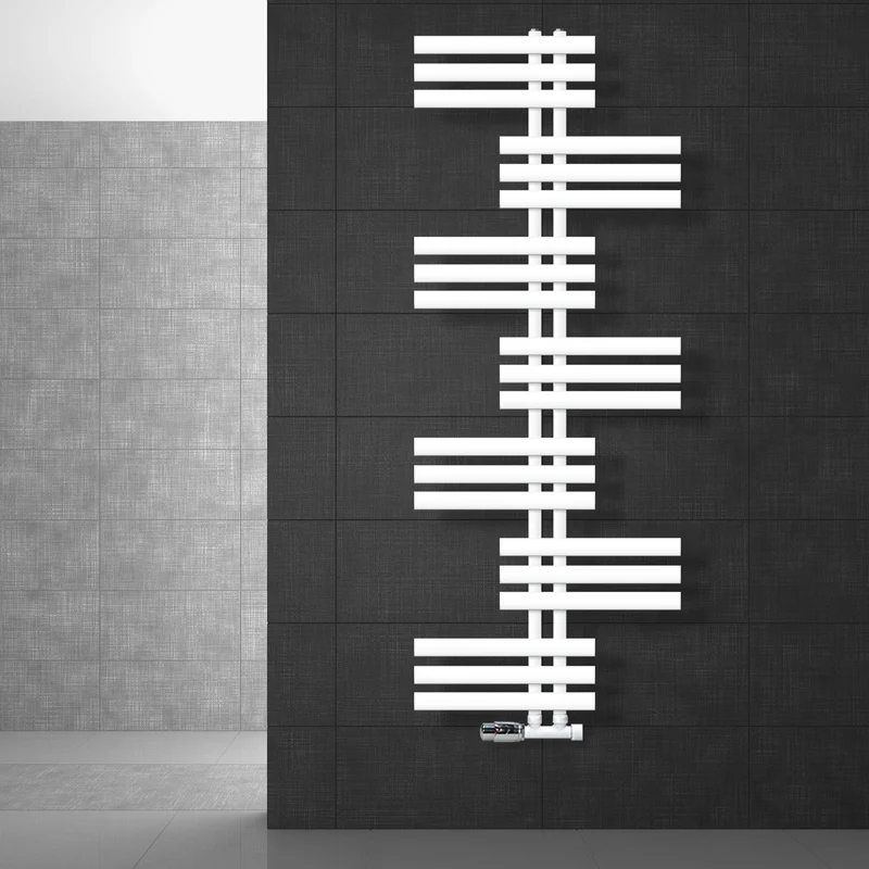 Badheizkörper Leon 600x1600 mm Weiß mit Wand Anschlussgarnitur