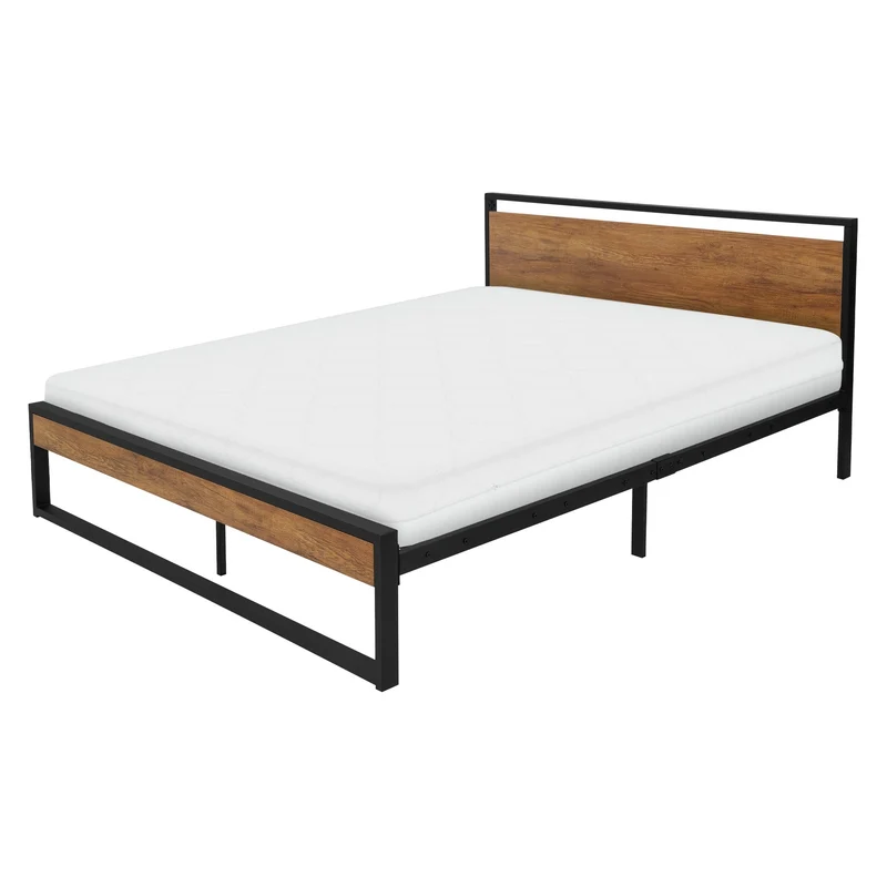 Metallbett 160x200 cm Schwarz/Braun mit Lattenrost und Matratze mit Holz Kopf-& Fußteil ML-Design