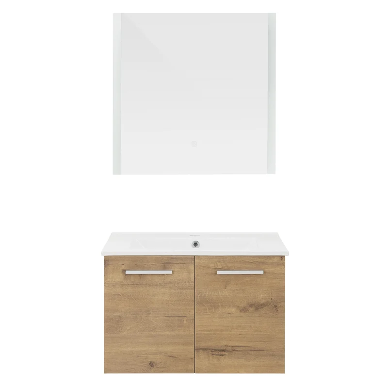 Badmöbel Badezimmermöbel Set 3-Teilig Spiegelschrank Unterschrank Waschbecken Optik in Roteiche ML-Design