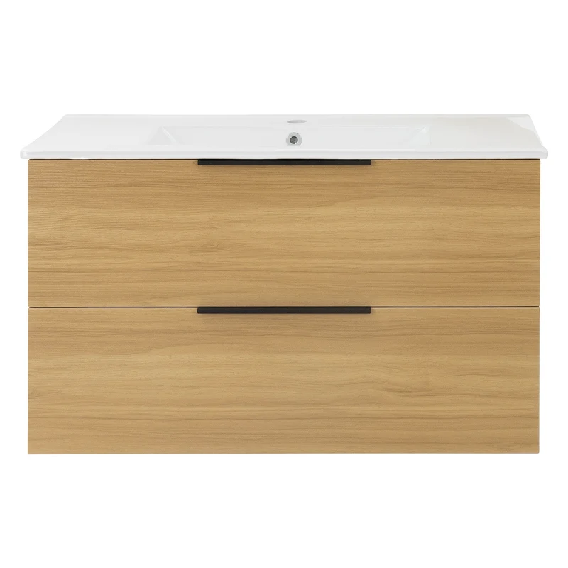 Badmöbel Badezimmermöbel Set 2-Teilig Unterschrank Waschbecken 91,5x52x45 cm Optik in Teak ML-Design