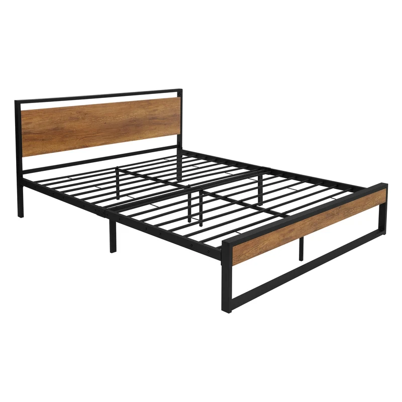 Metallbett Bettgestell mit Lattenrost 160x200 cm Schwarz/Braun mit Holz Kopf-& Fußteil ML-Design
