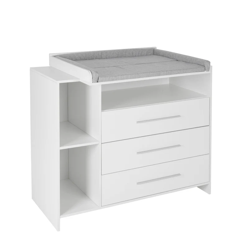 Wickelkommode mit drei Schubladen und Fächern 113x53x93 cm Weiß aus Holz ML-Design