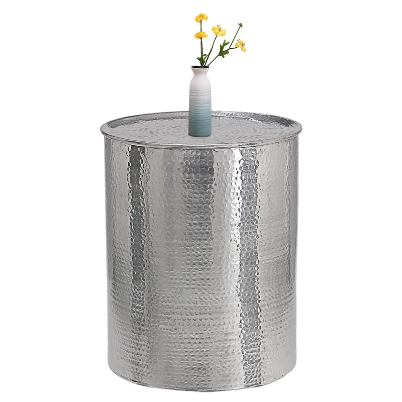 Beistelltisch Hammerschlag Ø 40x50 cm Silber aus Metall WOMO-Design