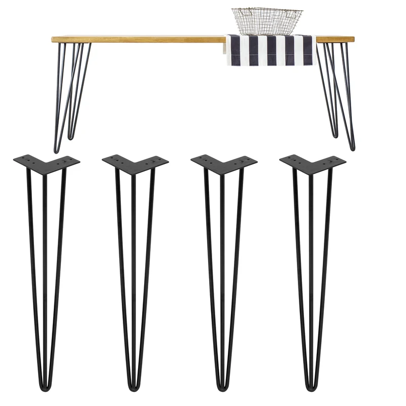 Tischbeine Tischgestell 4er Set W-Design schmal 70 x 12cm Schwarz aus Metall ML-Design