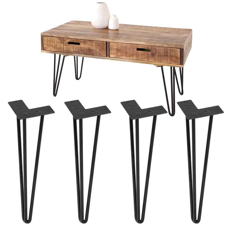 Tischbeine Tischgestell 4er Set W-Design schmal 40 x 12 cm Schwarz aus Metall ML-Design