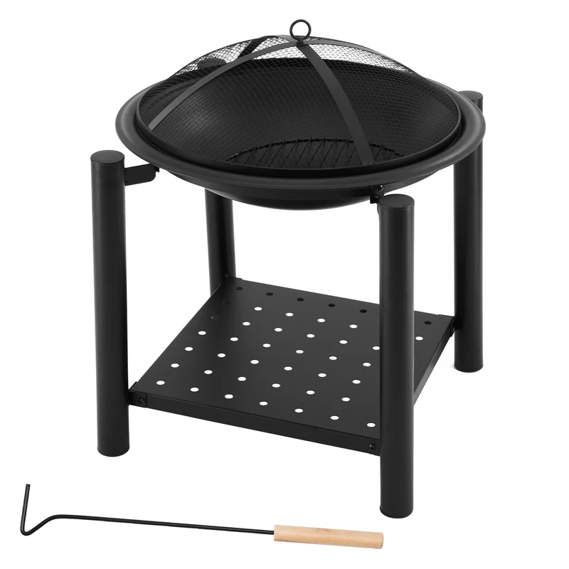 Feuerschale mit Funkenschutz und Kohlerost 55 cm Schwarz aus Stahl ML-Design