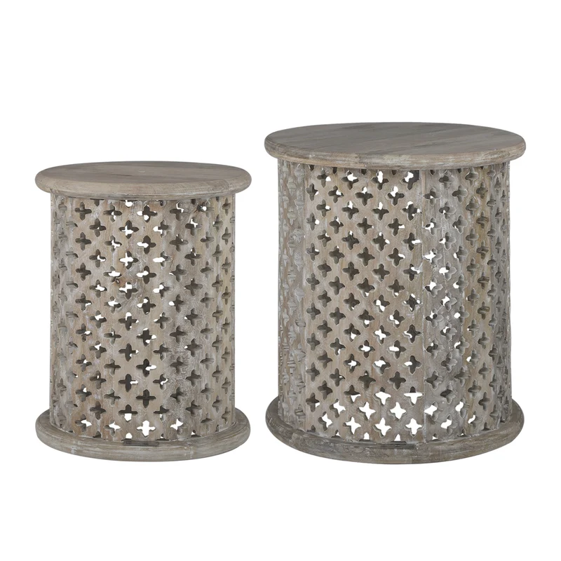 Beistelltisch 2er Set Ø 35/45 cm Grau aus Mangoholz WOMO-Design