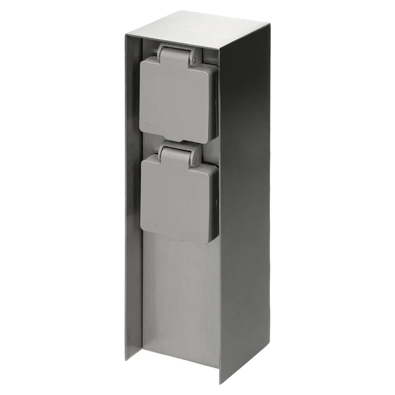 Gartensteckdose 2-fach IP44 Silber aus Edelstahl Eckig