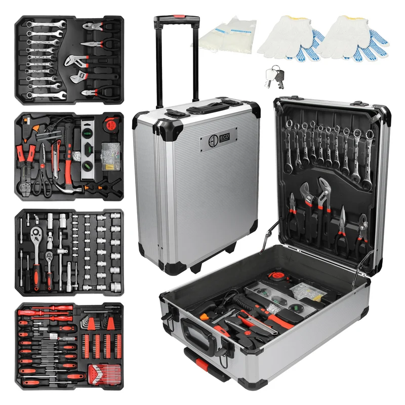 Aluminium Werkzeugkoffer 949 Teilig Aluminium Silber mit 4 Ebenen Chrom-Vanadium