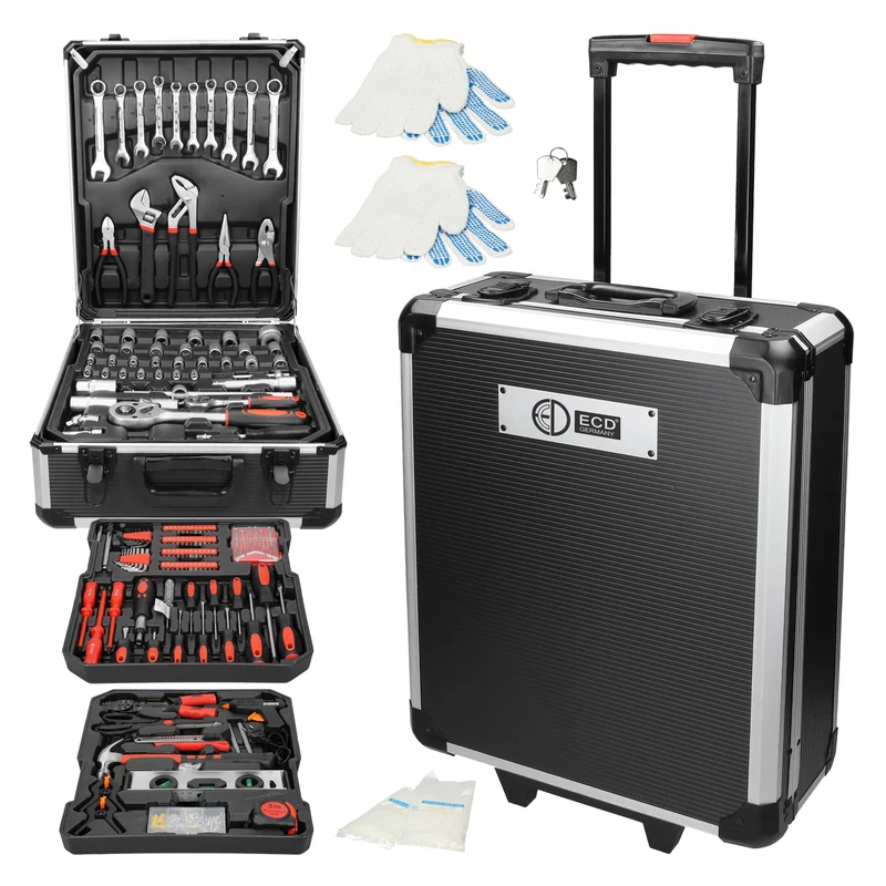 Werkzeugkoffer 949 Teilig Aluminium Schwarz mit 4 Ebenen Chrom-Vanadium