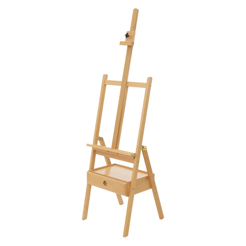 Premium Staffelei mit Schublade Aufnahme 151-195 cm Zeichenhöhe Braun aus Holz