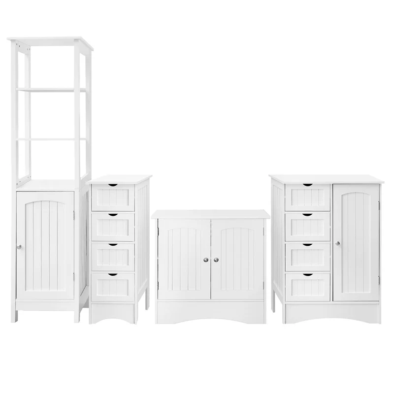 Badmöbel Set 4-Teilig Landhausstil Weiß aus Holz ML-Design