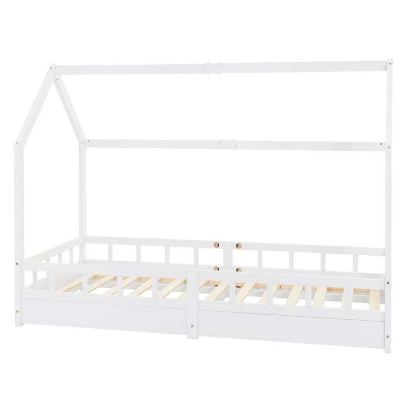 Kinderbett Weiß 90x200 cm mit Rausfallschutz aus massivem Kiefernholz