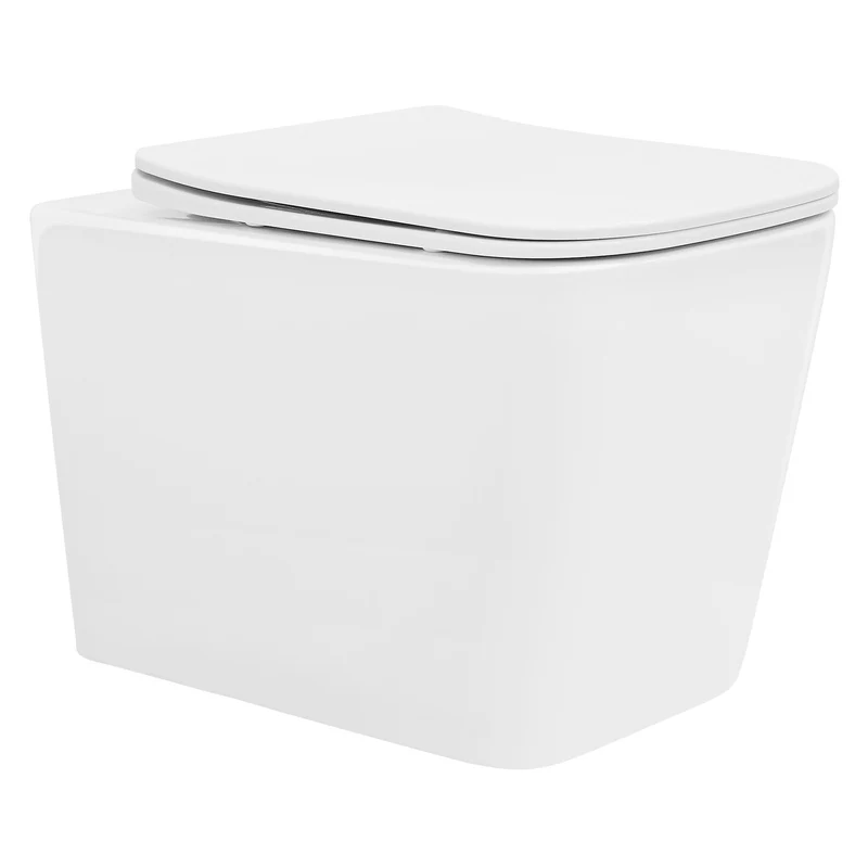 Wand-WC Hänge Toilette aus Keramik 52 cm lang Spülrandlos mit Softclose Luxebath