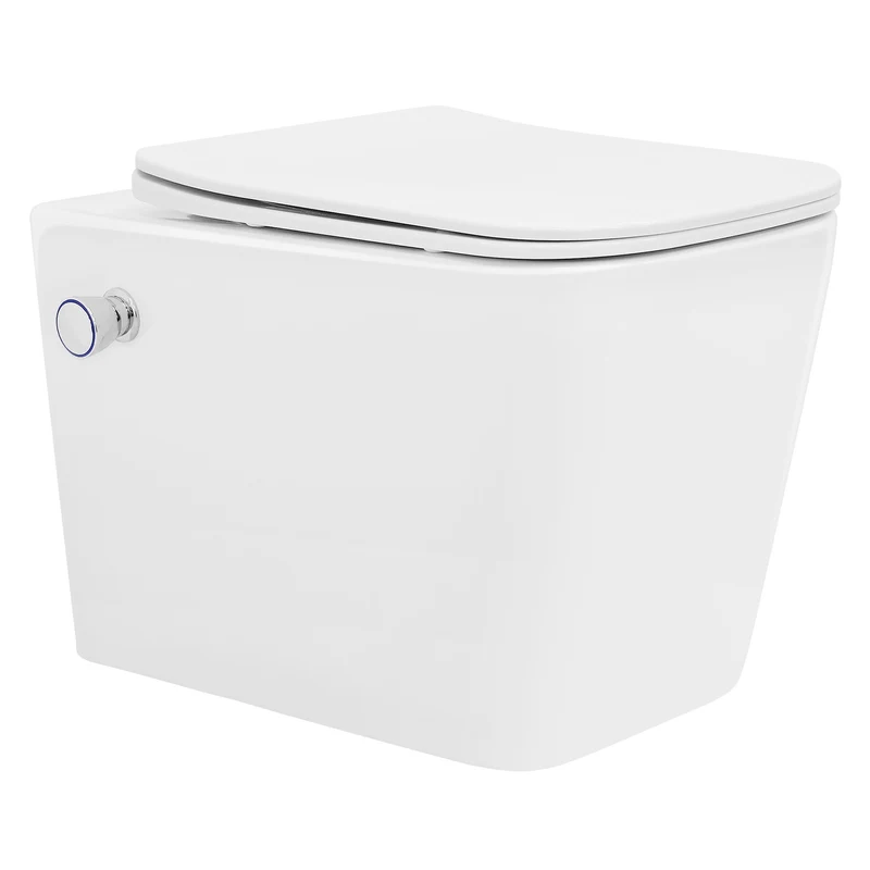 Wand-WC Hänge Toilette aus Keramik 52 cm lang Spülrandlos mit Bidet & Softclose Luxebath