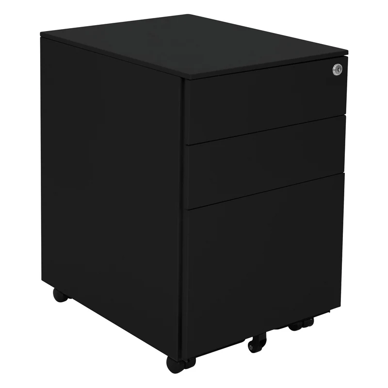 Rollcontainer mit drei Schubladen 39x50x56 cm Schwarz aus Stahl ML-Design
