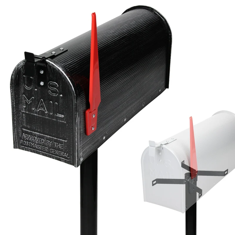 ML-Design US Mailbox mit schwenkbarer Fahne und Standfuß retro-Schwarz aus Aluminium