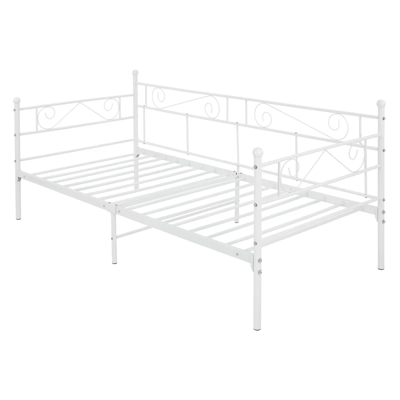Bettgestell Einzelbett 90x200cm aus Metall in Weiß mit Seitenwand & Lattenrost ML-Design
