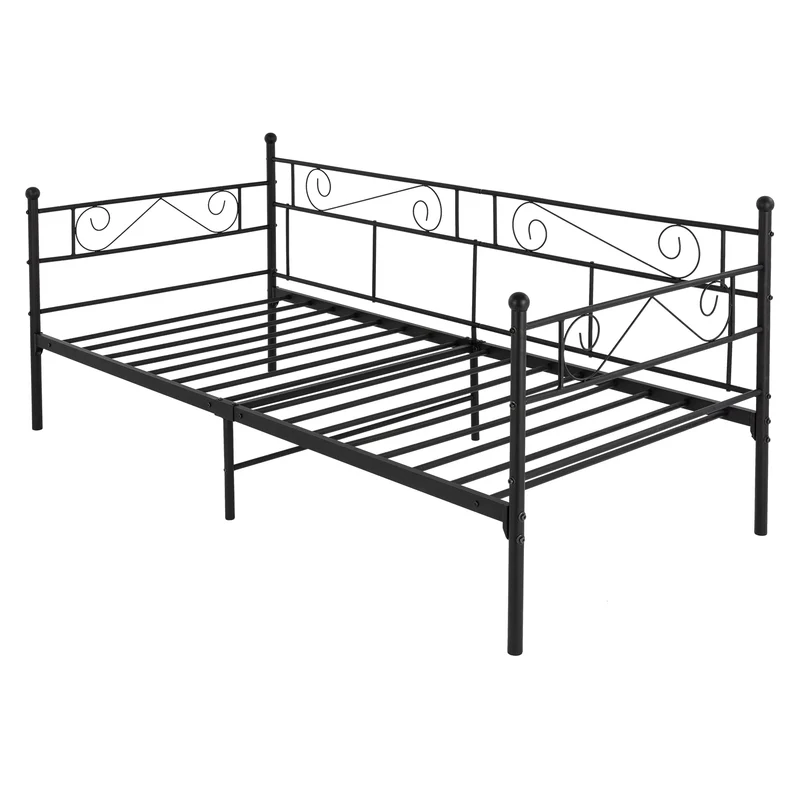 Bettgestell Einzelbett 90x200cm aus Metall in Schwarz mit Seitenwand & Lattenrost ML-Design