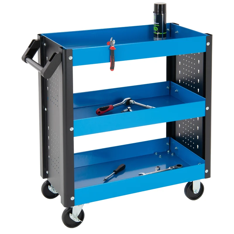 Werkstattwagen mit 3 Etagen 83x38x85 cm Schwarz/Blau aus Metall
