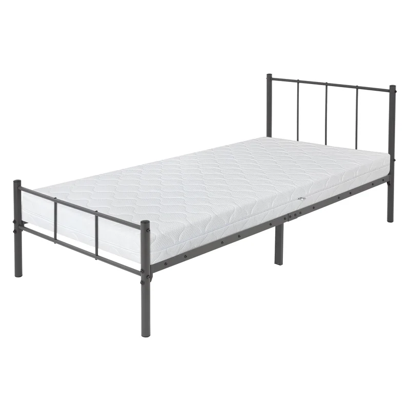 Bettgestell Einzelbett 90x200cm aus Metall in Anthrazit mit Lattenrost & Matratze H-16cm ML-Design