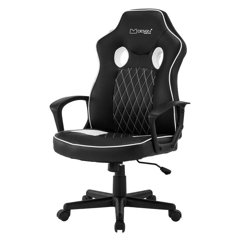 Gamingstuhl mit Wippfunktion breite Sitzfläche Schwarz/Weiß aus Kunstleder ML-Design